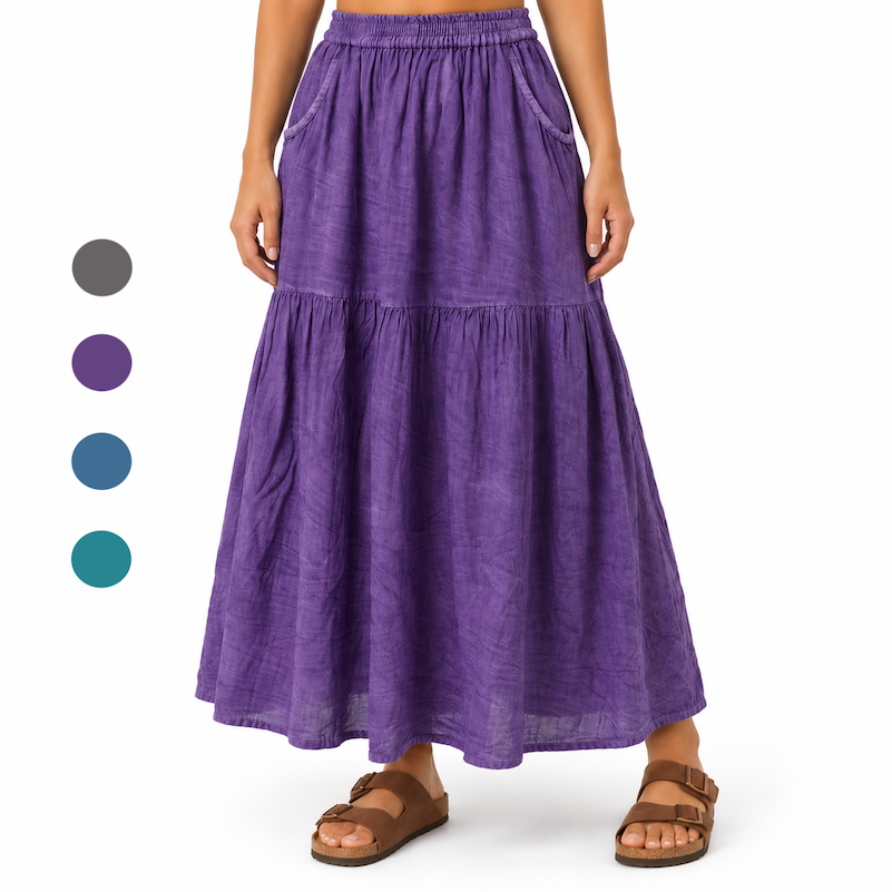 Rayon Stonewash Womens Fancy Skirt with 2 Pockets